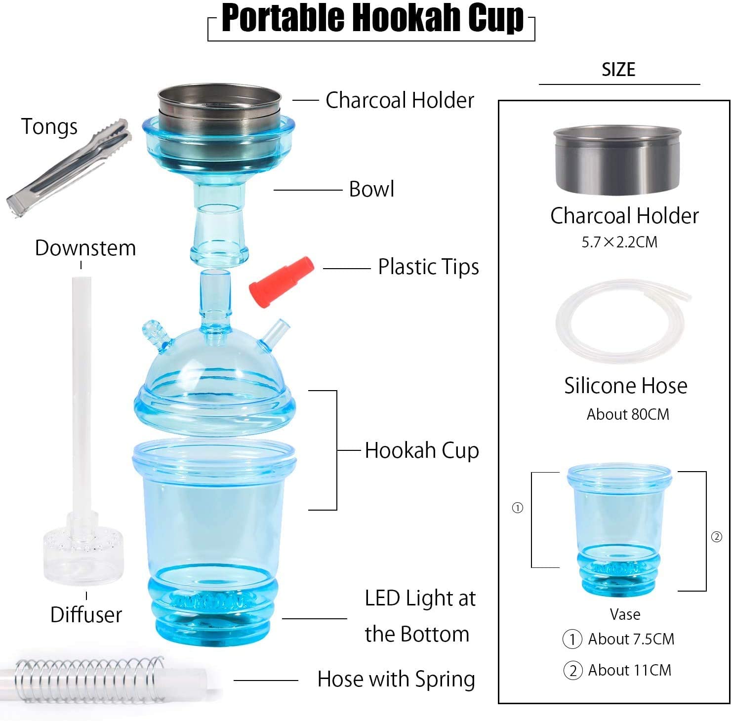 Sunlight Portable Acrylic Hookah Travel Cup With LED Light home or car cup  hold